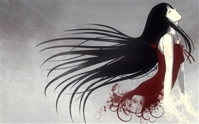 판타지 소녀, 긴 머리, 빨간 드레스, 아트 디자인