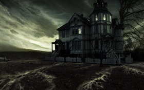 유령 성, 밤, 나무, 창조적 인 디자인 HD 배경 화면