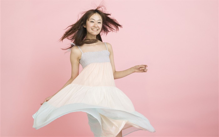 행복 한 아시아 소녀, 핑크 배경 배경 화면 그림