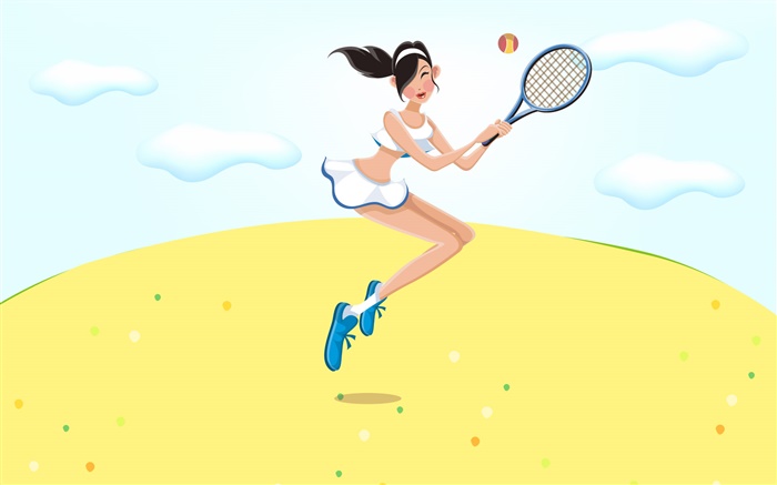 행복 한 소녀 테니스, 여름, 벡터 사진을 재생 배경 화면 그림