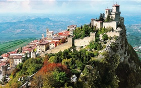 이탈리아, 마을, 산, 도시, 성, 절벽 HD 배경 화면