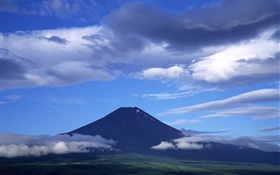 일본의 자연 풍경, 후지산, 푸른 하늘, 구름