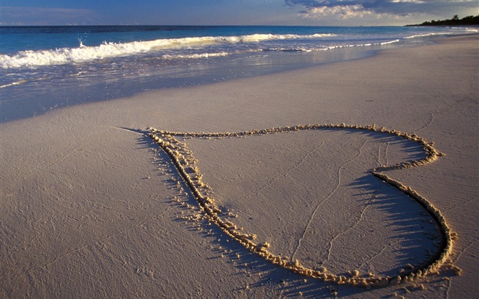 마음 사랑, 해변, 바다 배경 화면 그림