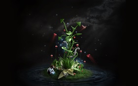 마법의 식물, 아이, 꽃, 나비, 창조적 인 디자인 HD 배경 화면