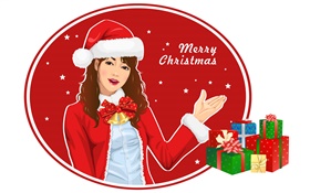 메리 크리스마스, 소녀, 선물, 벡터 이미지 HD 배경 화면