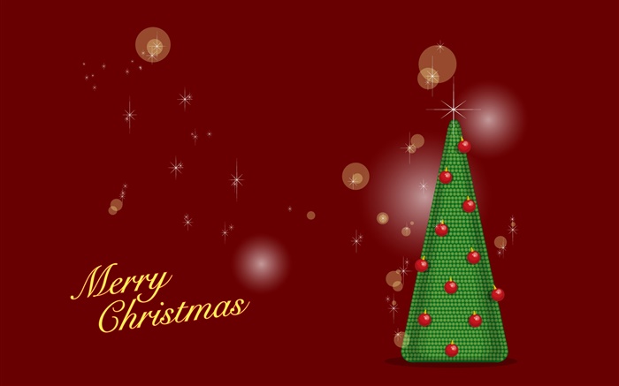메리 크리스마스, 녹색 나무, 빨간색 배경, 벡터 배경 화면 그림