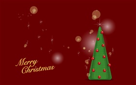 메리 크리스마스, 녹색 나무, 빨간색 배경, 벡터 HD 배경 화면