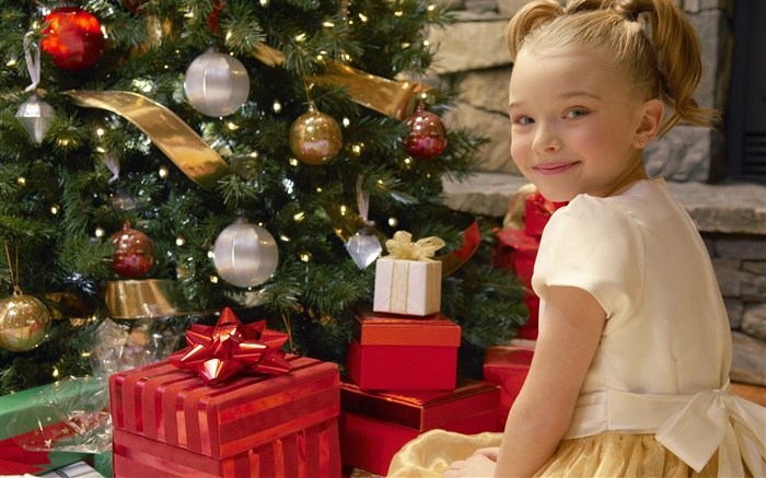 메리 크리스마스, 미소 아이 소녀, 선물 배경 화면 그림