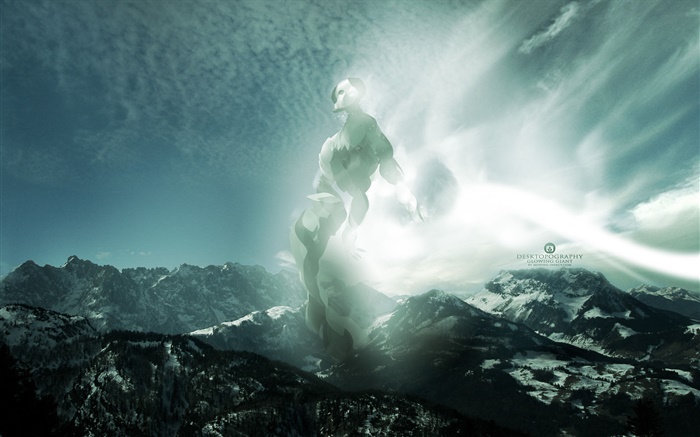 몬스터, 산, 눈, 창조적 인 디자인 배경 화면 그림