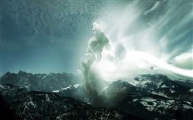 몬스터, 산, 눈, 창조적 인 디자인 HD 배경 화면
