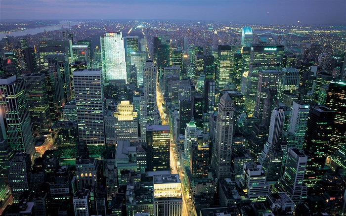 뉴욕, 미국, 도시보기, 밤, 조명, 고층 빌딩 배경 화면 그림