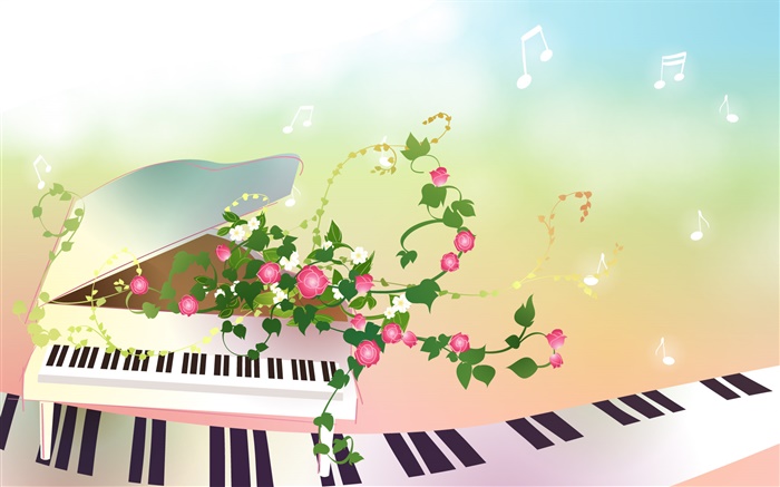 피아노, 꽃, 크리 에이 티브, 벡터 디자인 배경 화면 그림