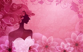 핑크 배경, 벡터 패션 소녀, 꽃, 디자인 HD 배경 화면
