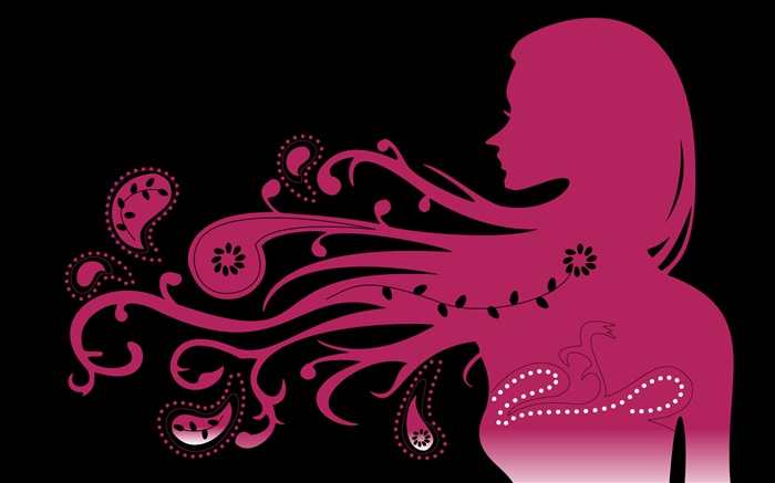 핑크 스타일 여자, 헤어 비행, 벡터 창조적 인 디자인 배경 화면 그림