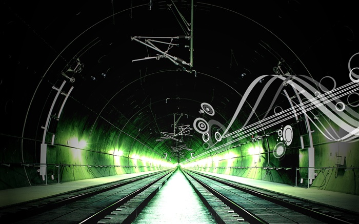 철도, 채널, 녹색 빛, 창조적 인 디자인 배경 화면 그림
