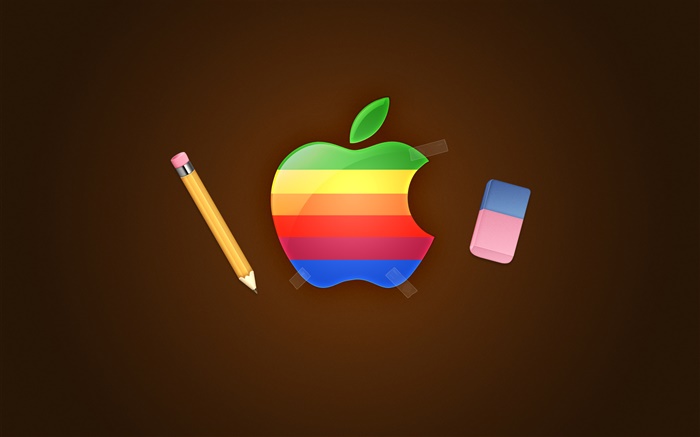 레인보우 애플 로고, 연필, 지우개 배경 화면 그림