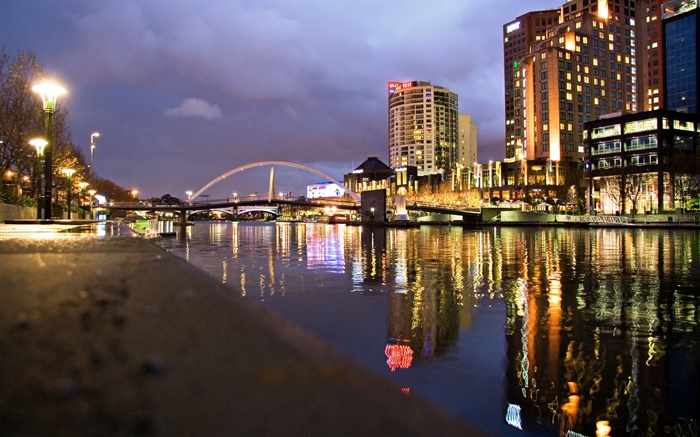 강, 건물, 다리, 램프, 밤, 도시 배경 화면 그림