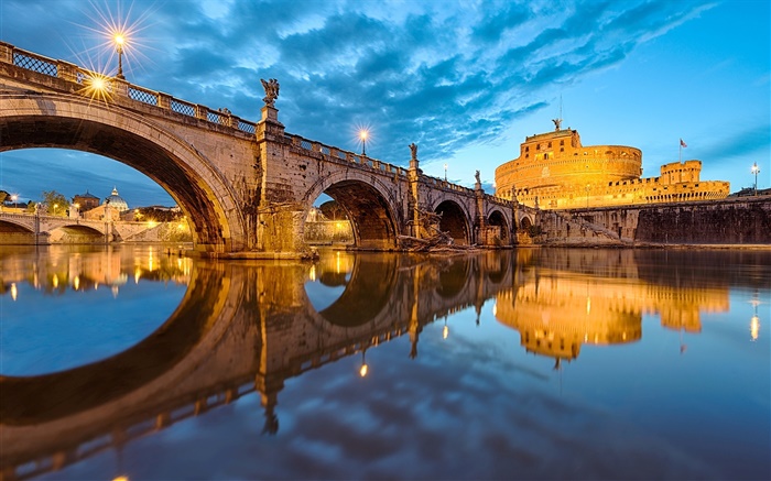 로마, 이탈리아, 바티칸, 다리, 강, 저녁 배경 화면 그림
