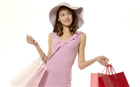 쇼핑 소녀, 핑크 드레스 HD 배경 화면