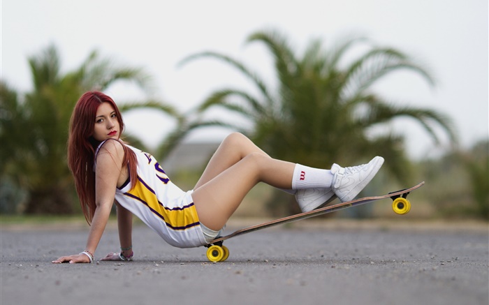 스케이트, 도로, 스포츠 소녀 배경 화면 그림