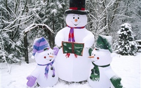 눈사람, 눈, 겨울, 크리스마스 HD 배경 화면