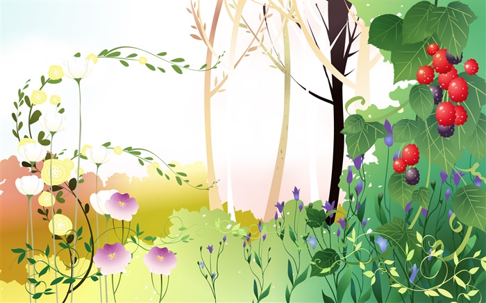 봄, 나무, 잎, 열매, 벡터 사진을 테마 배경 화면 그림