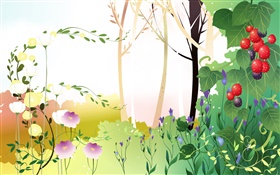 봄, 나무, 잎, 열매, 벡터 사진을 테마 HD 배경 화면