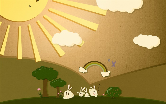 일, 토끼, 무지개, 아트 디자인 배경 화면 그림