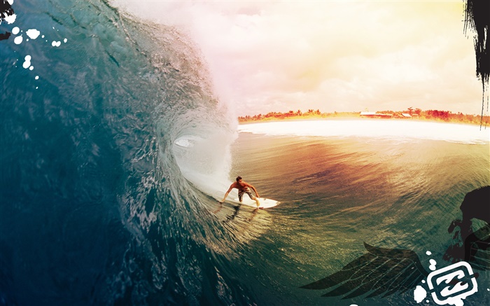 서핑, 바다, 일몰, 창조적 인 디자인 배경 화면 그림
