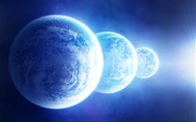 세 개의 파란색 행성 HD 배경 화면