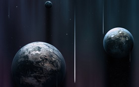 세 개의 행성, 공간, 혜성 HD 배경 화면