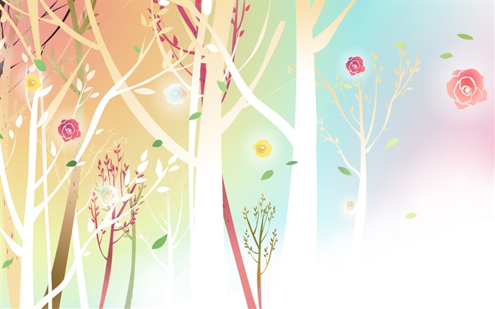 나무, 꽃, 봄, 벡터 디자인 배경 화면 그림