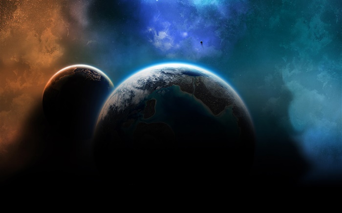 우주에있는 두 행성 배경 화면 그림