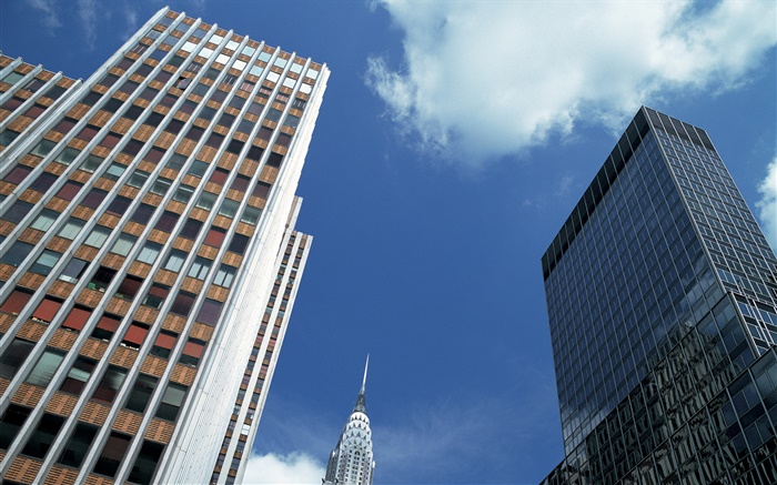 미국, 뉴욕시, 건물,보기 탑, 구름 배경 화면 그림