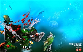 중, 바다, 물고기, 모니터, DNA, 창조적 인 디자인