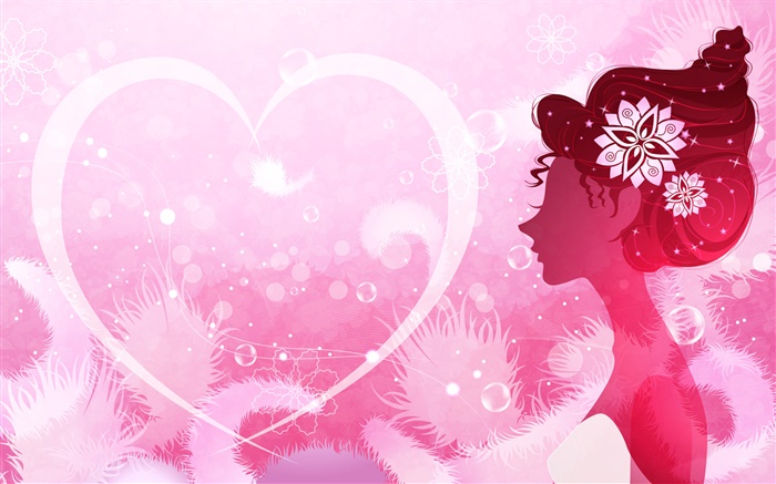 벡터 디자인 소녀, 핑크 스타일, 사랑하는 마음 배경 화면 그림