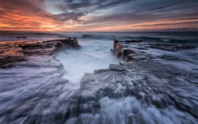 호주, 뉴 사우스 웨일즈, 로얄 국립 공원, 해안, 바다, 바위, 새벽 HD 배경 화면