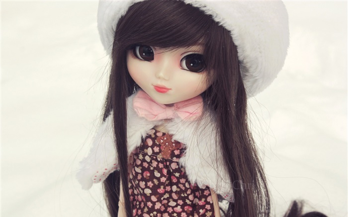 귀여운 인형 소녀, 장난감, 갈색 머리, 모자 배경 화면 그림