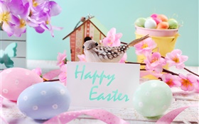 행복한 부활절, 꽃, 계란, 장식, 봄 HD 배경 화면
