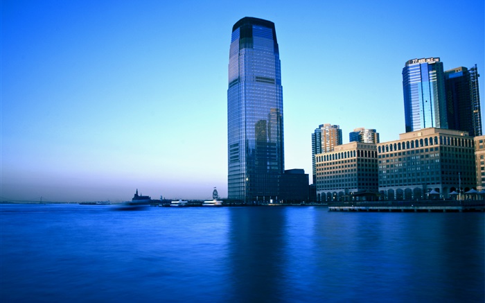 저지 시티, 뉴저지, 미국, 바다, 고층 빌딩 배경 화면 그림