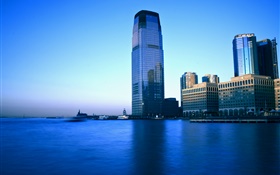 저지 시티, 뉴저지, 미국, 바다, 고층 빌딩 HD 배경 화면