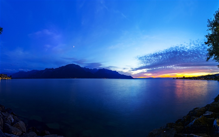 제네바 호수, 스위스, 일몰, 구름, 아름다운 풍경 배경 화면 그림
