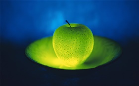 라이트 과일, 접시에 녹색 사과 HD 배경 화면