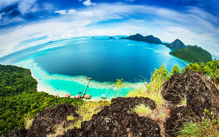 말레이시아, Bohey Dulang 섬, 열대 바다, 해안, 해변 배경 화면 그림