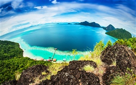 말레이시아, Bohey Dulang 섬, 열대 바다, 해안, 해변 HD 배경 화면