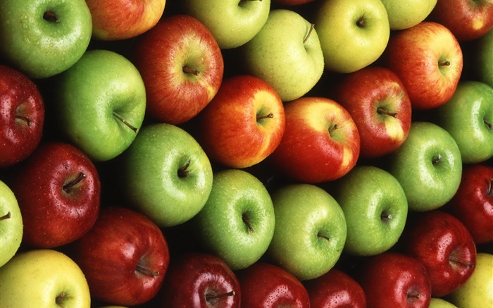 많은 사과, 레드, 오렌지, 녹색 배경 화면 그림