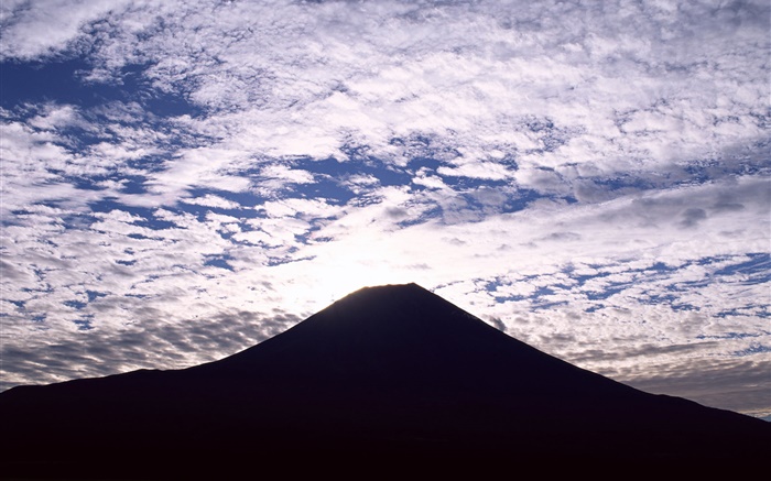 후지산, 일본, 실루엣, 구름, 황혼 배경 화면 그림