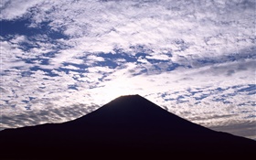 후지산, 일본, 실루엣, 구름, 황혼