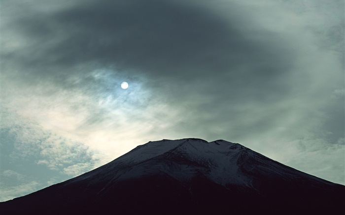 야경 후지산, 달, 구름, 일본 배경 화면 그림
