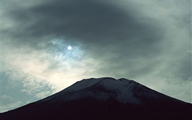 야경 후지산, 달, 구름, 일본